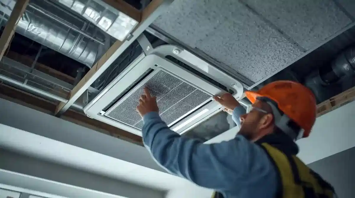 Cassette aircon installed in ceiling showing discreet vent appearance