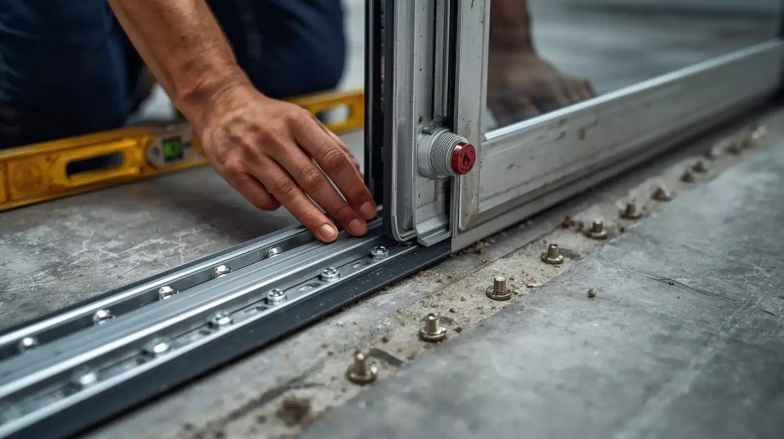 Aluminium sliding door roller replacement and track maintenance showing roller mechanism