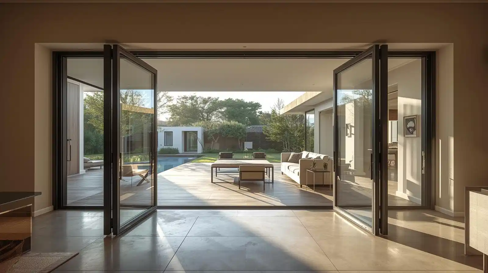 Modern aluminium doors installation in South African home with sleek black frames and large glass panels