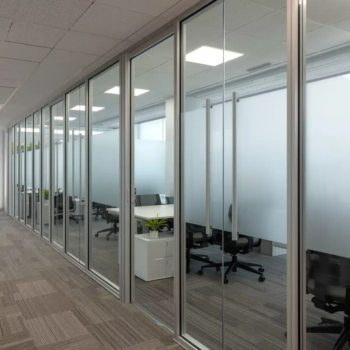 Installing laminated glass panel into aluminium window frame showing plastic interlayer