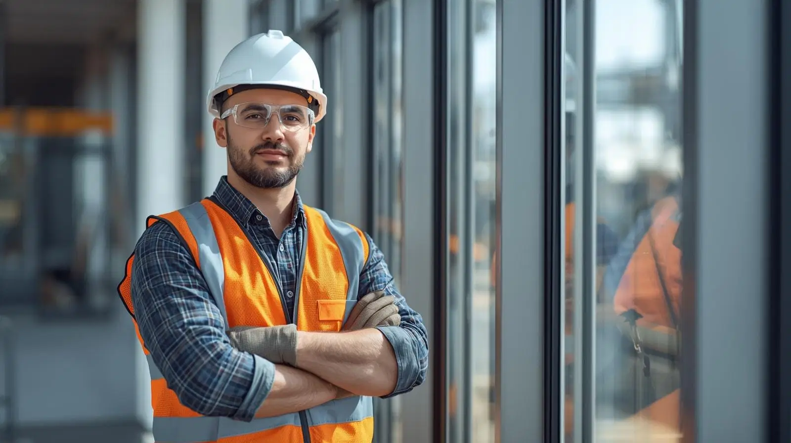 Professional aluminium installation with proper safety gear and compliance equipment