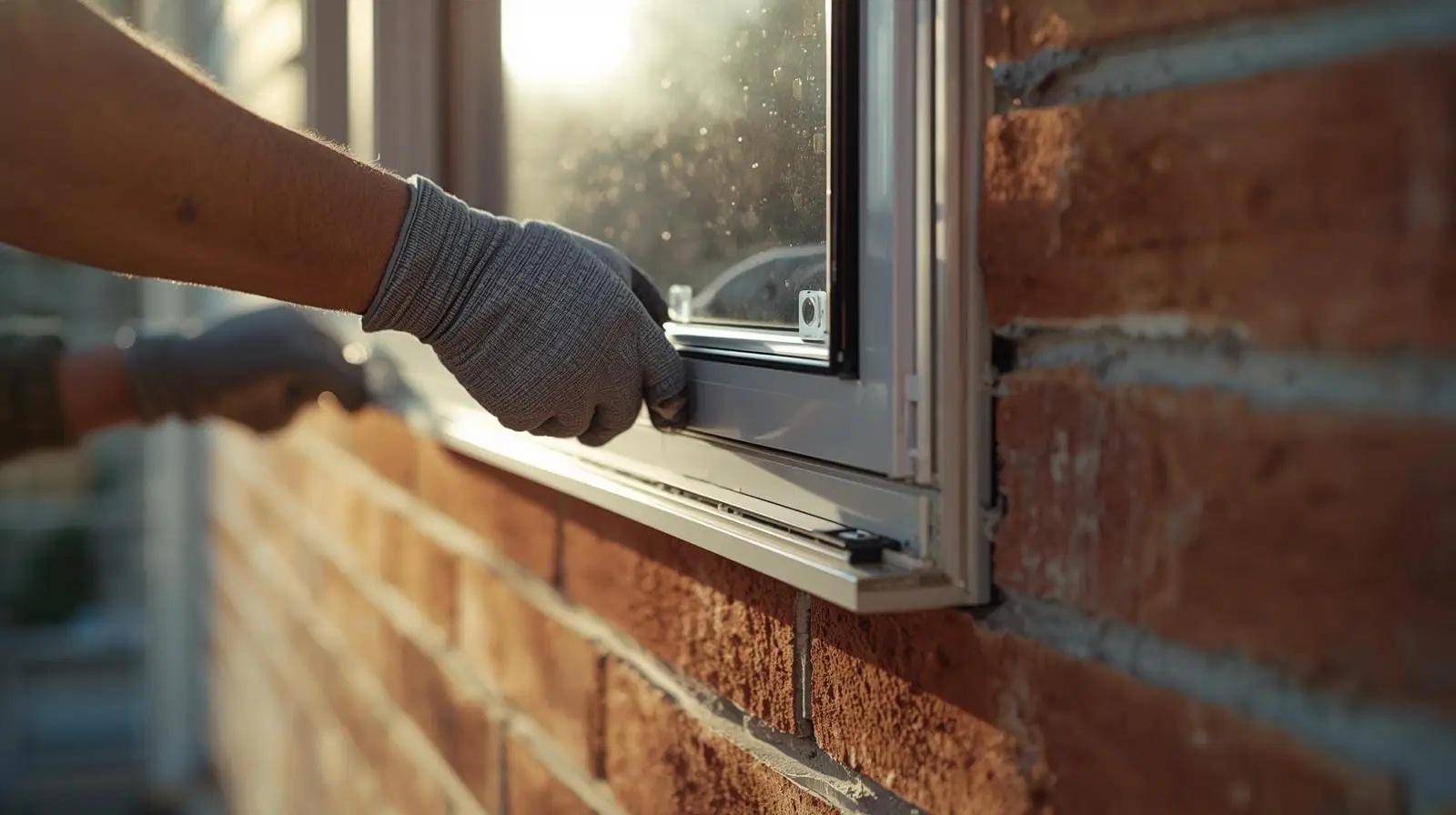 Professional applying sealant to aluminium window frame during installation