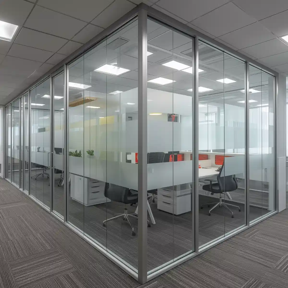 Commercial aluminium curtain wall system on modern office building facade