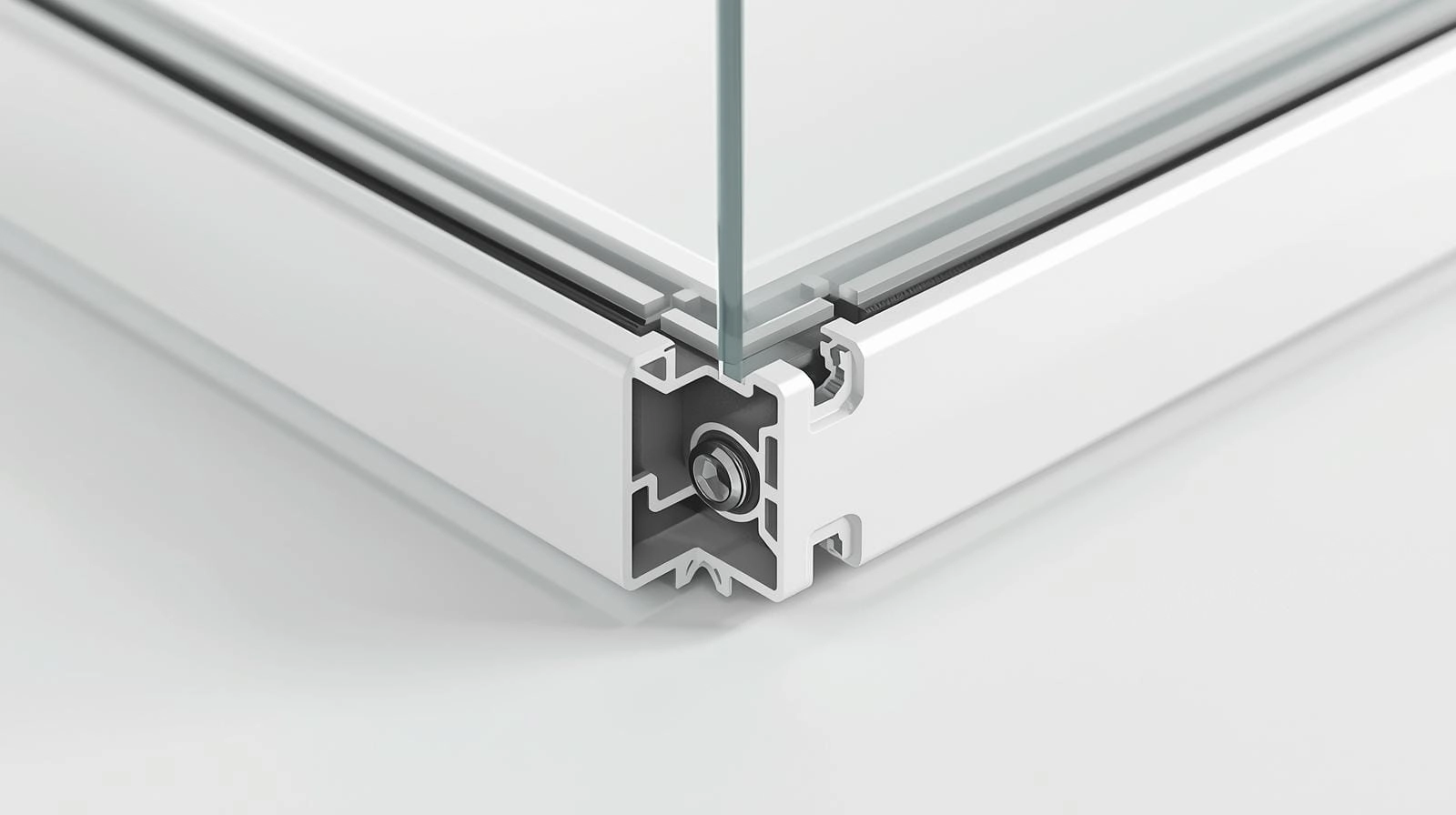 Detailed cross-section diagram of thermal break aluminium frame showing polyamide strip and double glazing
