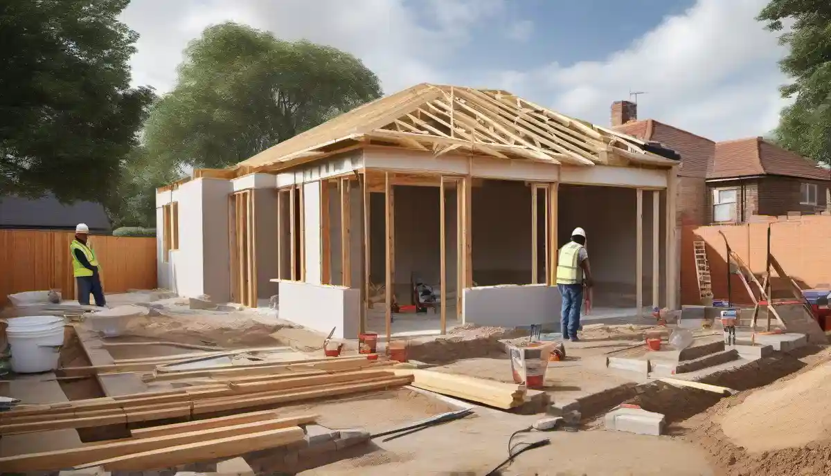 Home extension building costs and regulations South Africa 2025 - modern house extension under construction