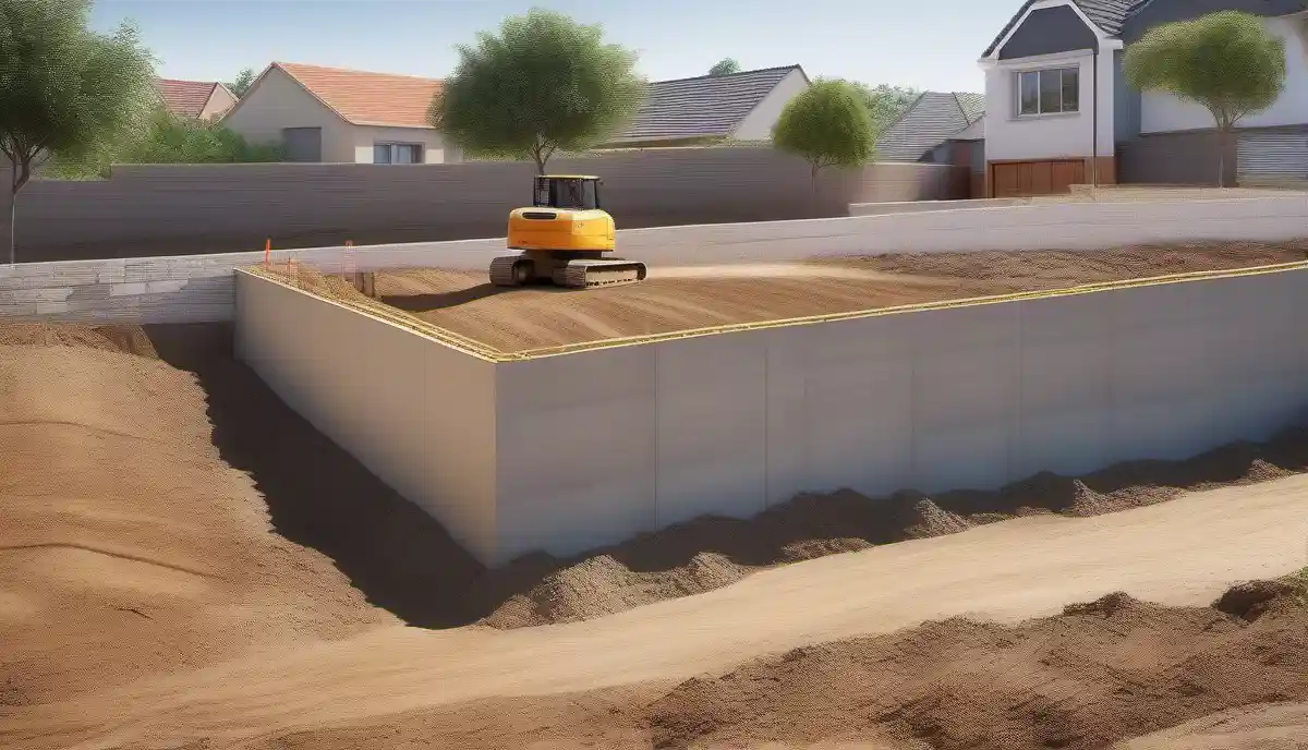 Sloped site retaining wall construction - concrete retaining wall for hillside home