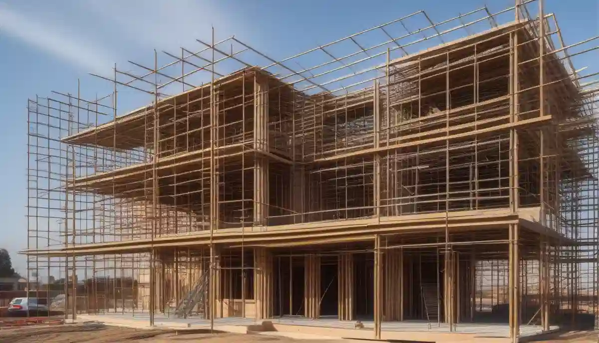 Suburban home construction site - new house under construction in residential area