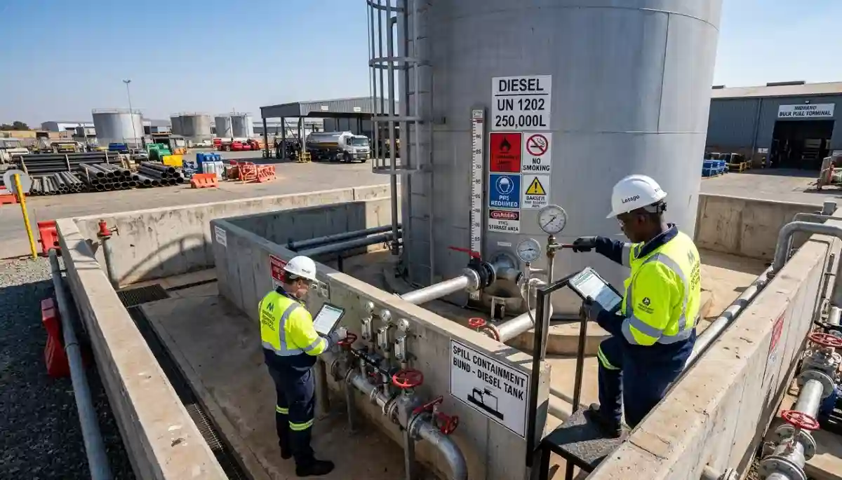 Above ground fuel tank installation at a commercial site in Pretoria, ready for bulk diesel storage