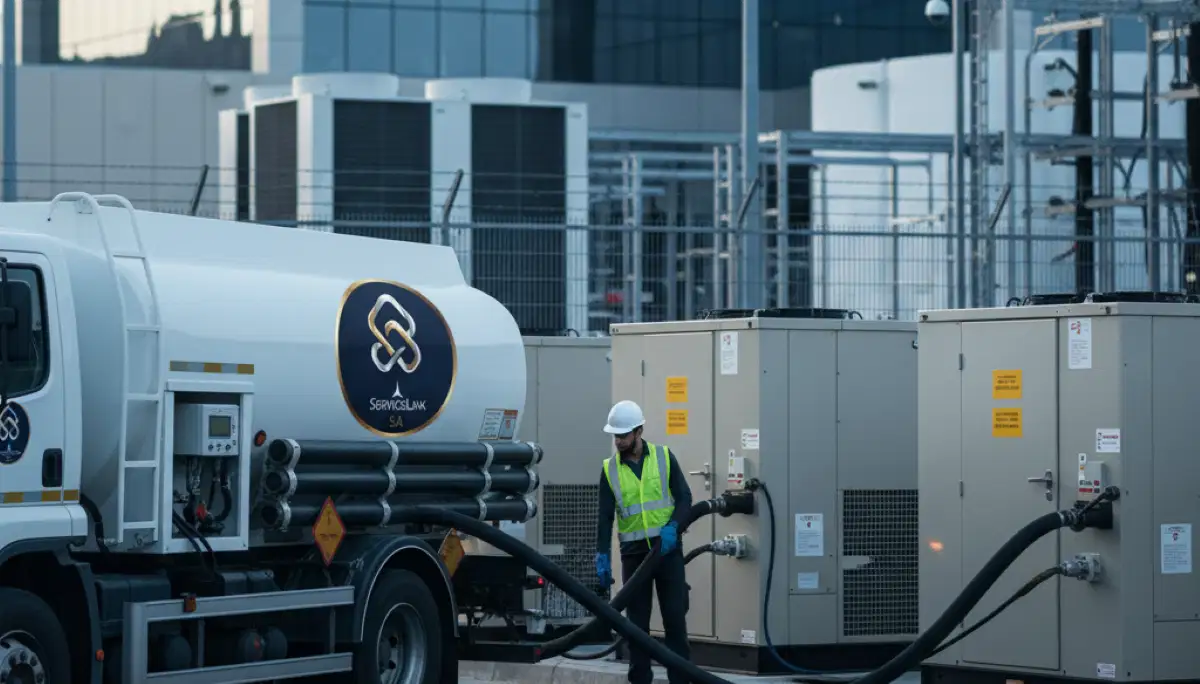 Data centre generator bank with multiple large diesel generators providing redundant backup power