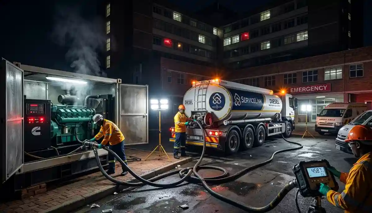 Emergency fuel tanker in rapid response mode rushing to a critical facility in Sandton during loadshedding