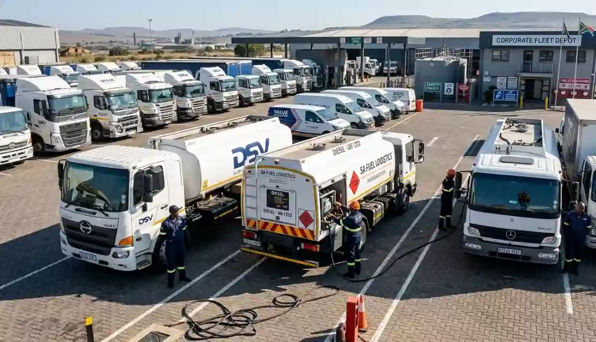 Fleet fueling solution in action with diesel bowser refueling commercial trucks at a depot in Johannesburg