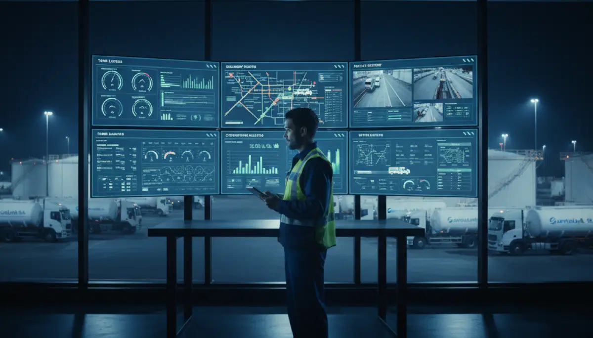 Fuel management system dashboard showing real-time consumption, vehicle tracking, and cost analysis