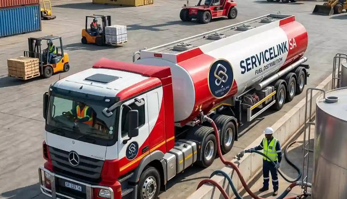 Bulk fuel tanker delivering diesel to an industrial facility in Gauteng with metered hose connection