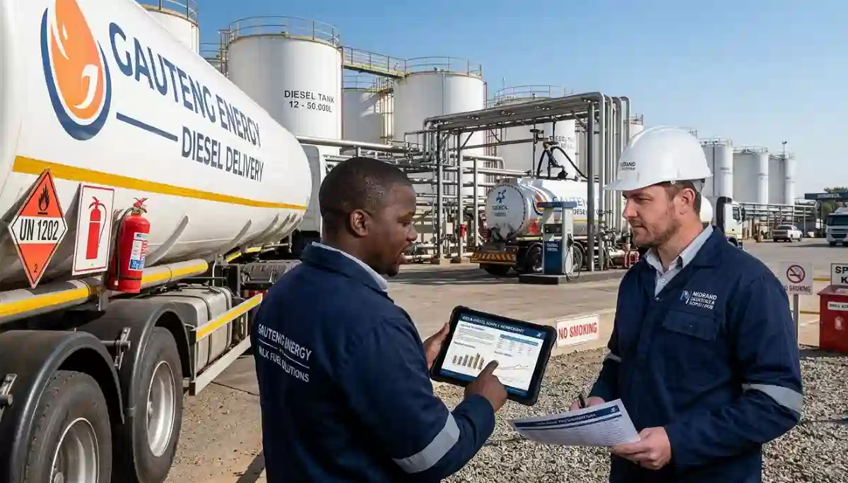 Business owner reviewing fuel supply contract with reliable diesel supplier in South Africa