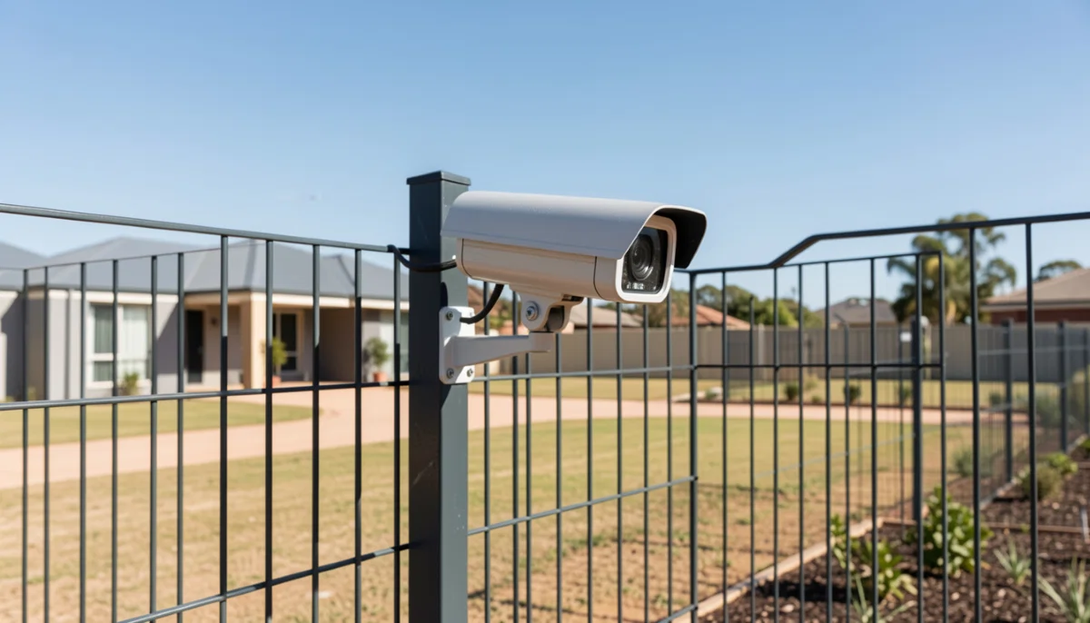 CCTV bullet camera on perimeter fence – outdoor security camera installation