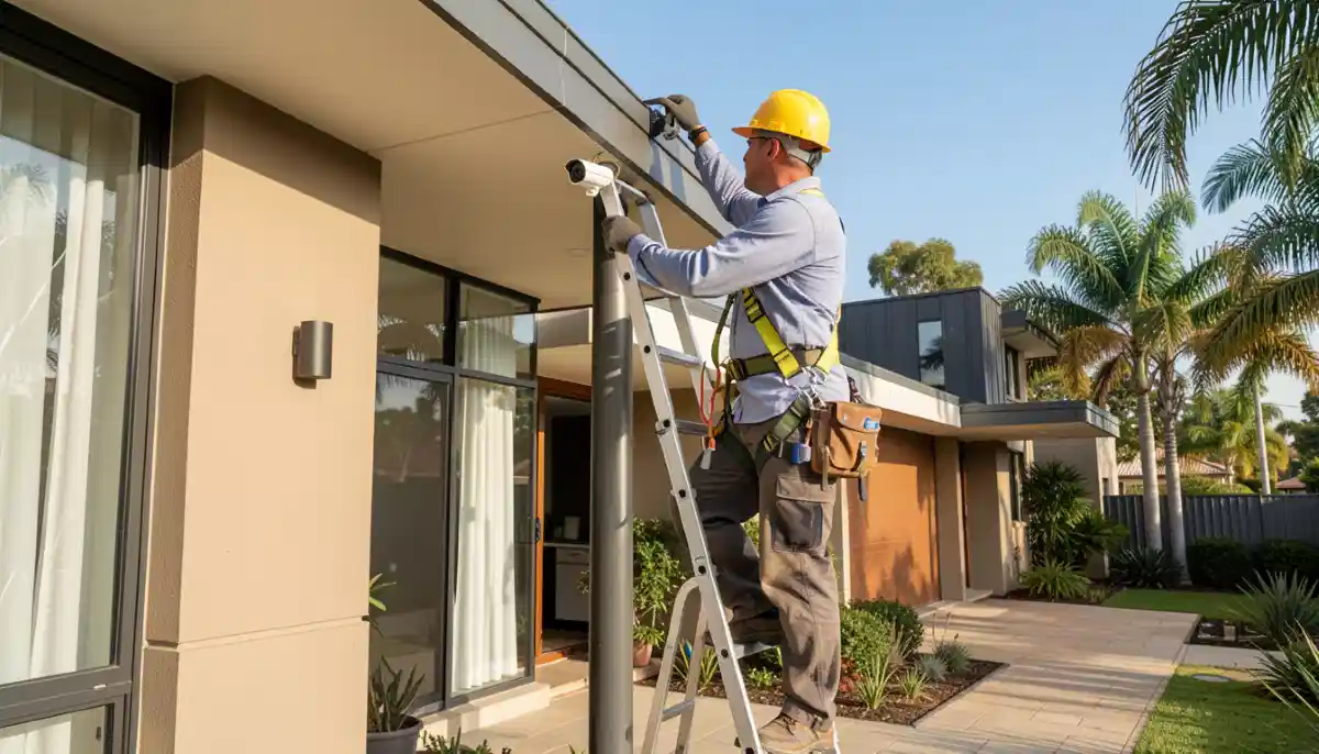 CCTV technician safety harness ladder – professional and compliant installation