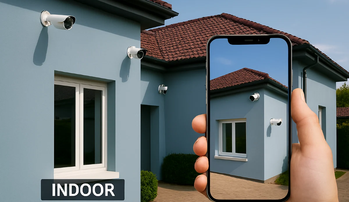 Smart CCTV remote monitoring AI mobile apps South Africa – smartphone showing security camera feed with AI detection