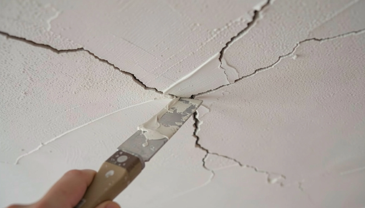Ceiling crack repair filling – DIY repair of hairline crack in plasterboard ceiling