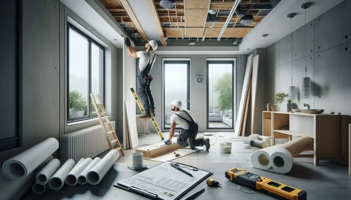 Ceiling installation cost South Africa – professional installers fitting plasterboard ceiling in modern home