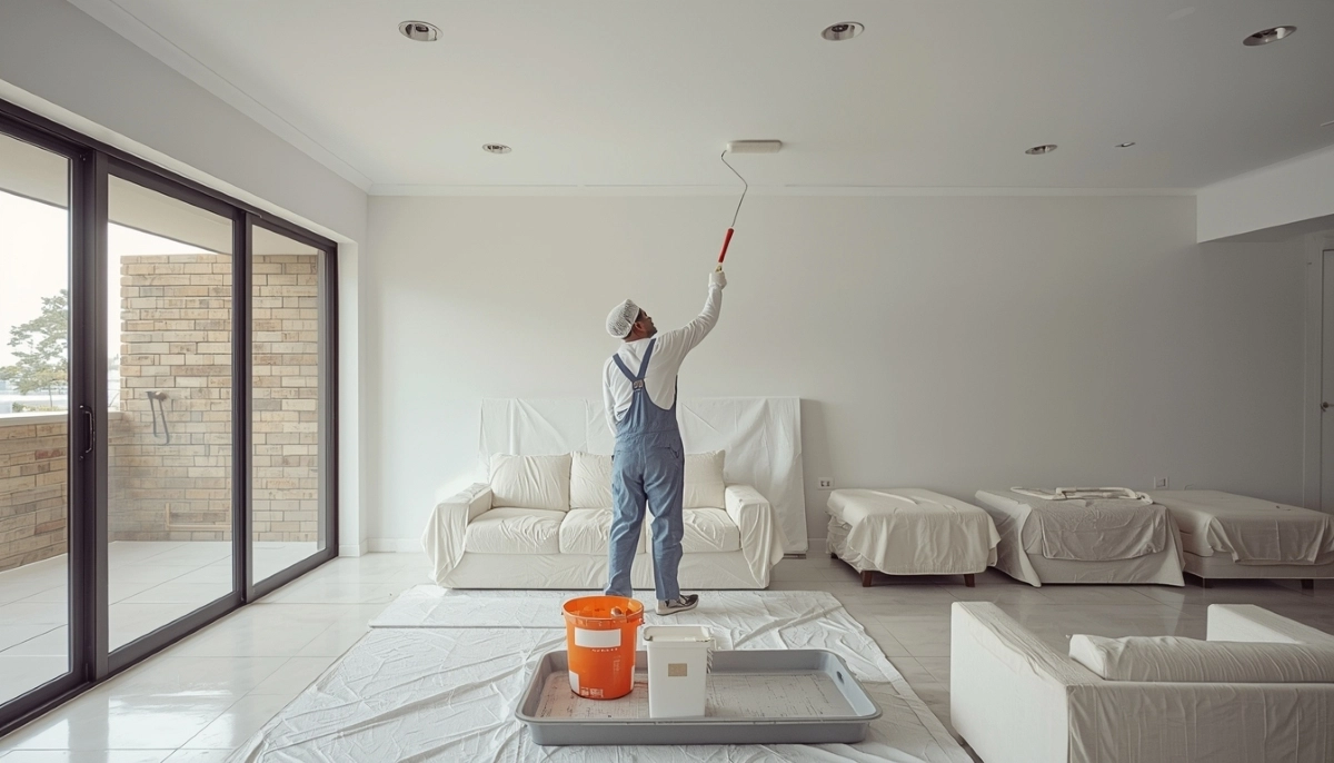 Ceiling painting cost best paint South Africa – professional painter painting ceiling with roller