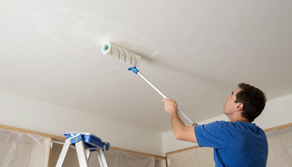 Ceiling roller painting process – professional painting ceiling with roller and extension pole
