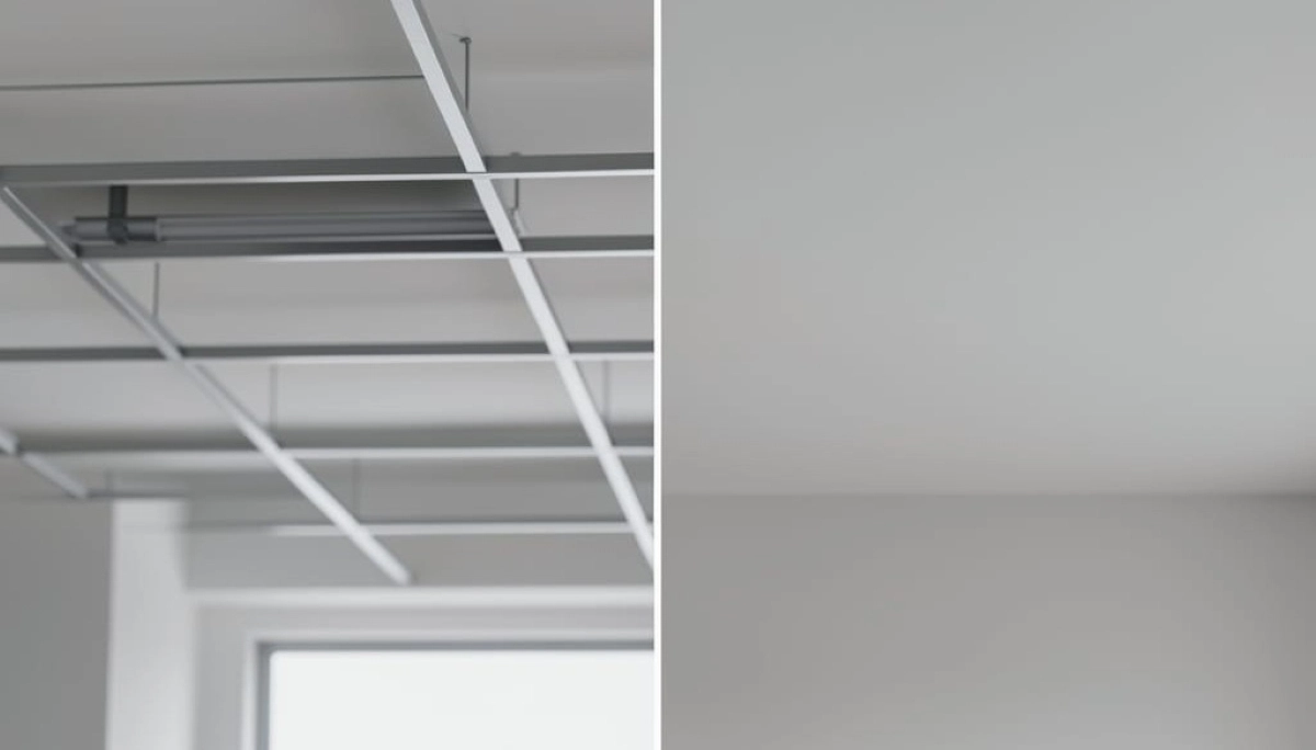 Ceiling system comparison chart – suspended vs flush plastered ceiling comparison infographic