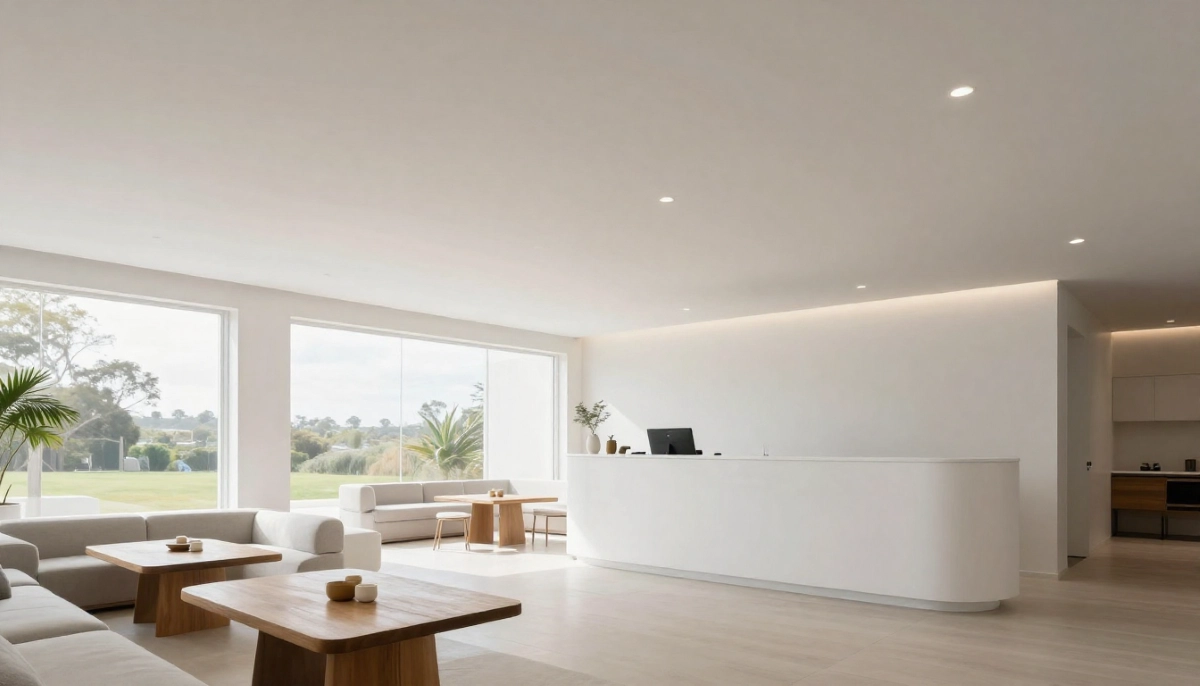 Flush plastered ceiling finished – beautifully painted smooth ceiling in modern living room