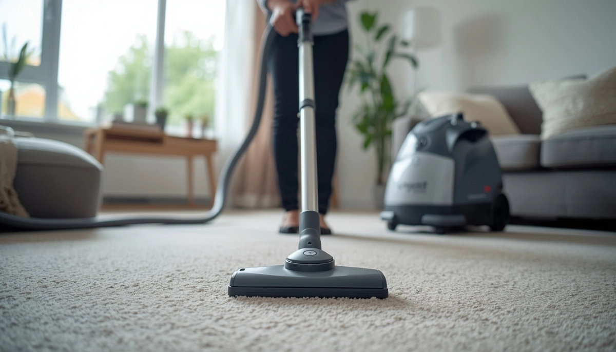 Professional carpet cleaning service in South Africa – steam cleaning machine removing deep dirt from living room carpet