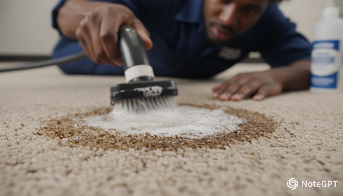 Professional carpet stain removal treatment – technician applying spotting solution to stubborn red wine stain