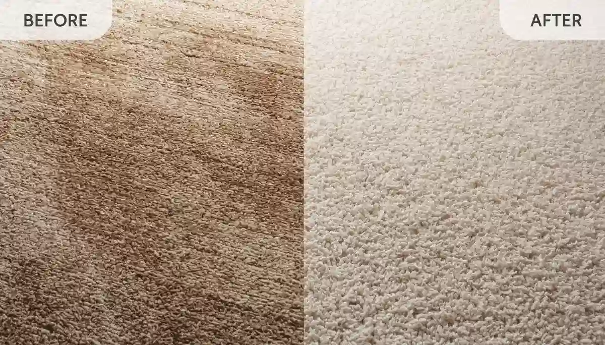 Carpet before and after professional cleaning comparison – dramatic difference showing stain removal and restored colour