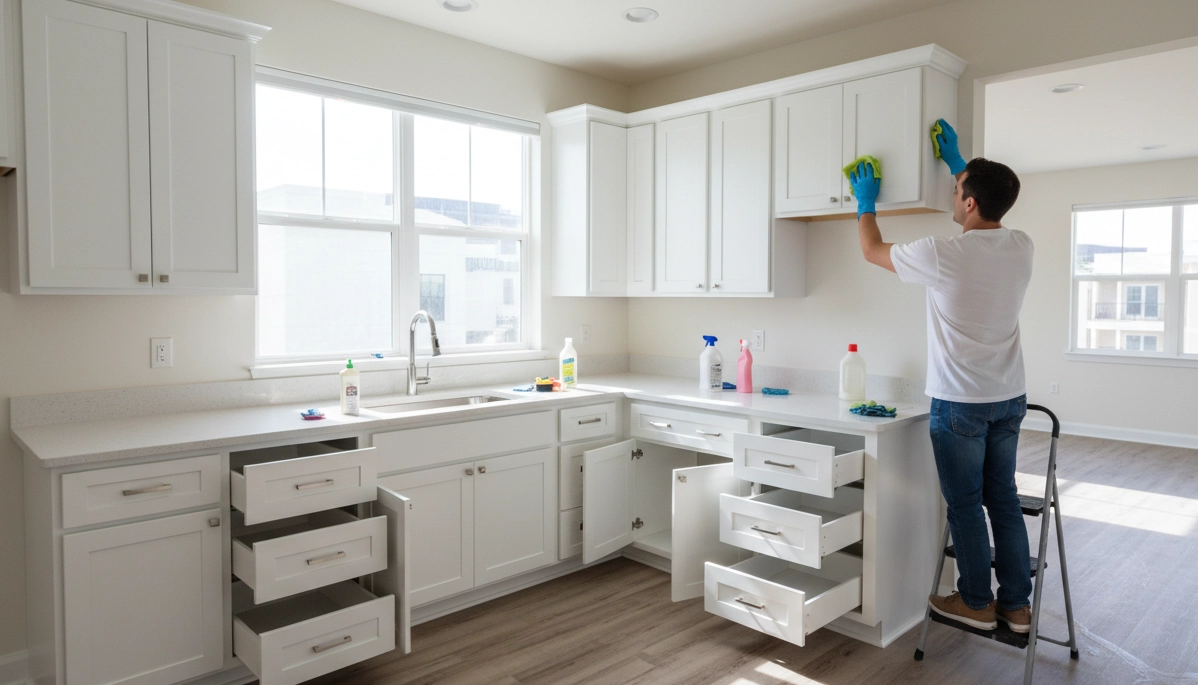 Move in out tenancy cleaning – professional team preparing rental property for handover