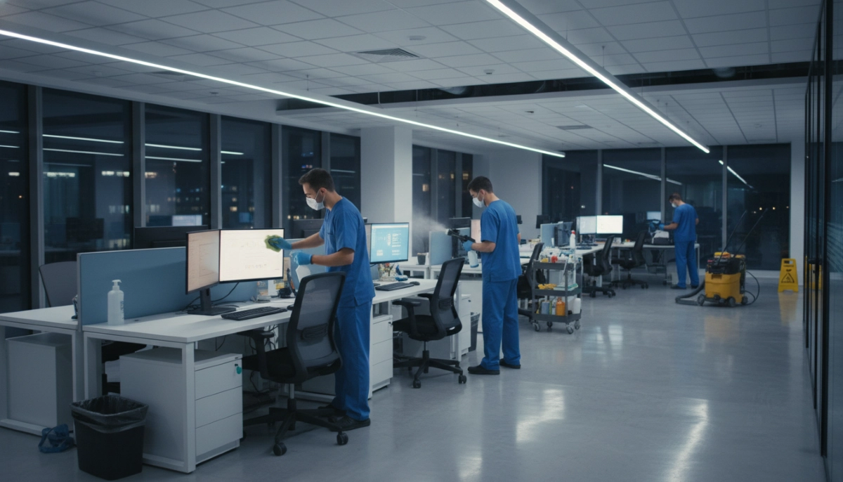 Office commercial cleaning services South Africa – professional cleaning team maintaining corporate workspace