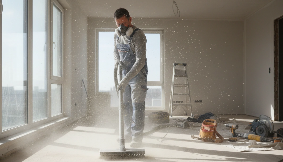 Post construction dust removal – specialist cleaning team removing fine construction dust