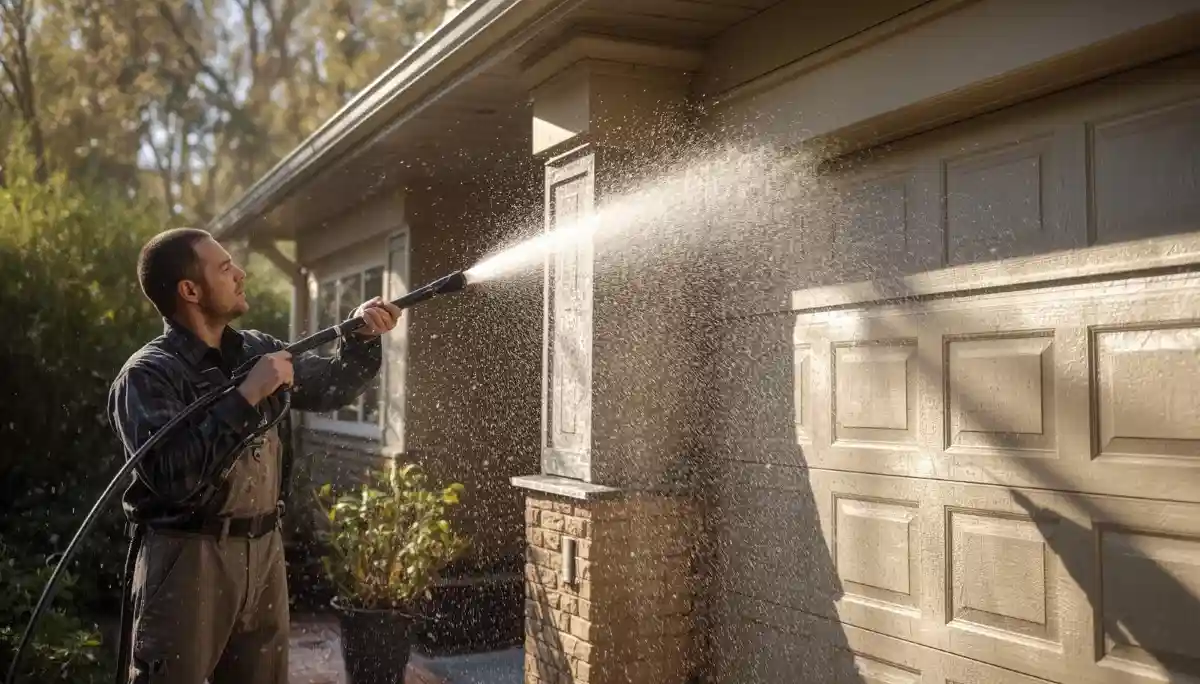 Pressure washer exterior cleaning – professional pressure washing of driveway and exterior surfaces