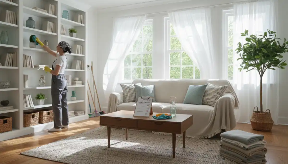 Spring cleaning checklist South Africa – fresh home with cleaning supplies and natural light