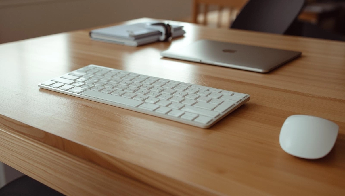Tidy and organized office desk after professional cleaning – sparkling clean workspace
