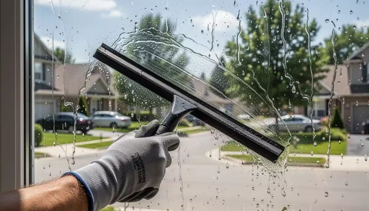 Professional window cleaning with squeegee – streak-free results for spring cleaning