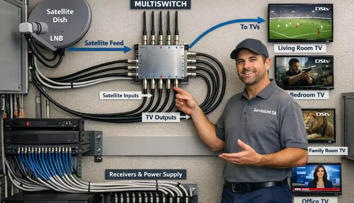 Multiswitch distribution diagram – Smart LNB configuration for multiple decoders