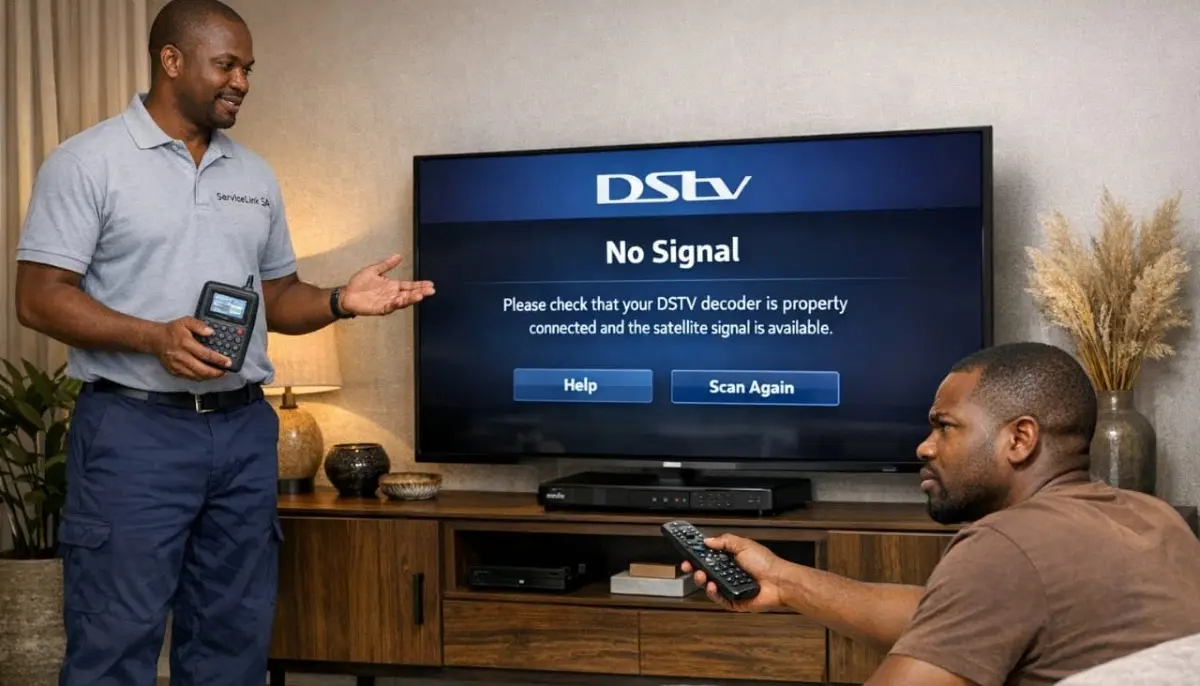 DSTV no signal error on television screen showing similar issue to E48-32 error code
