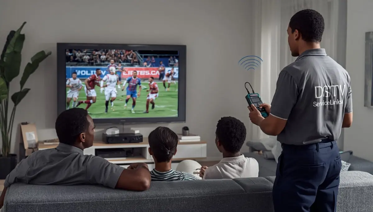 DSTV picture freezing and pixelation example on television screen showing blocky distorted image