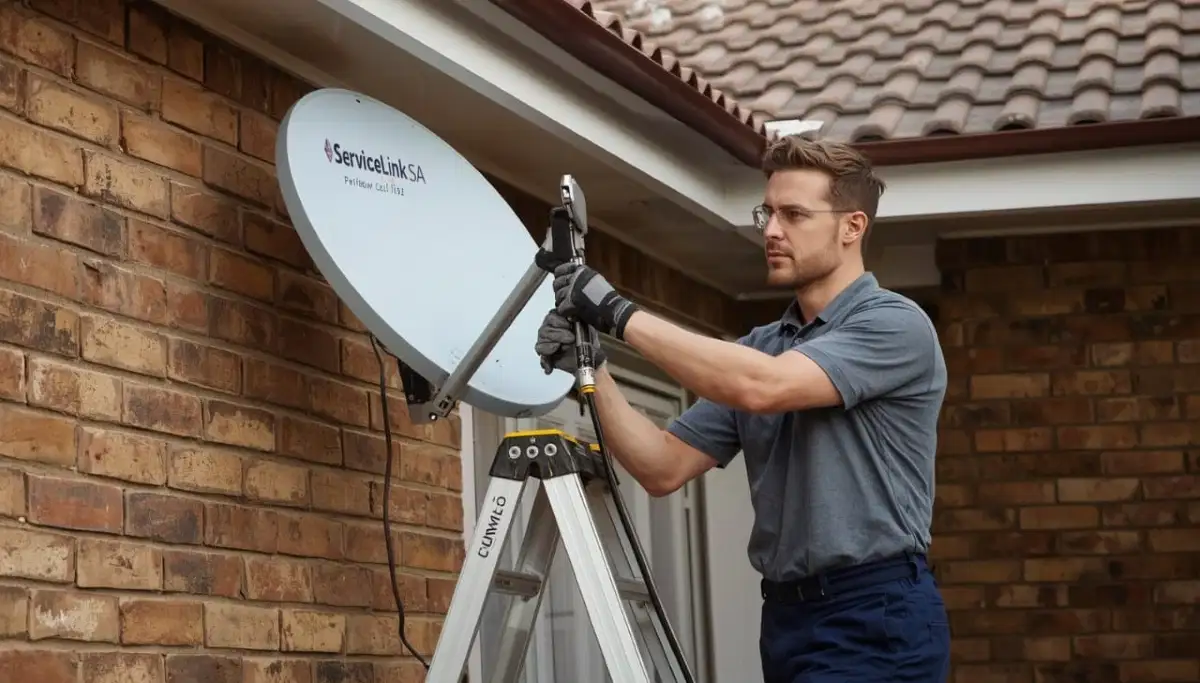 Technician repairing DSTV satellite dish – professional diagnosis of Smart LNB problems