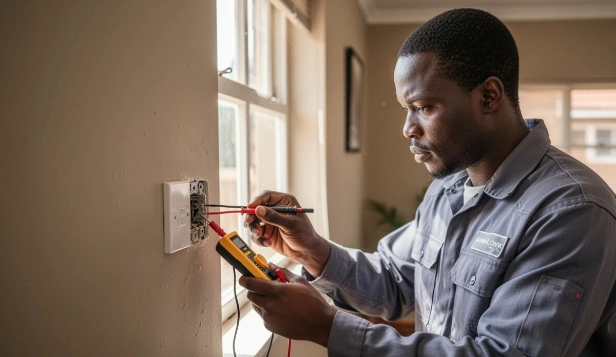 Electrician troubleshooting faulty electrical outlet – common home electrical problems