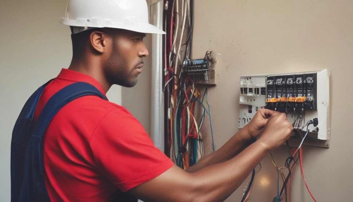 Electrician wiring installation home – professional electrical work by registered contractor