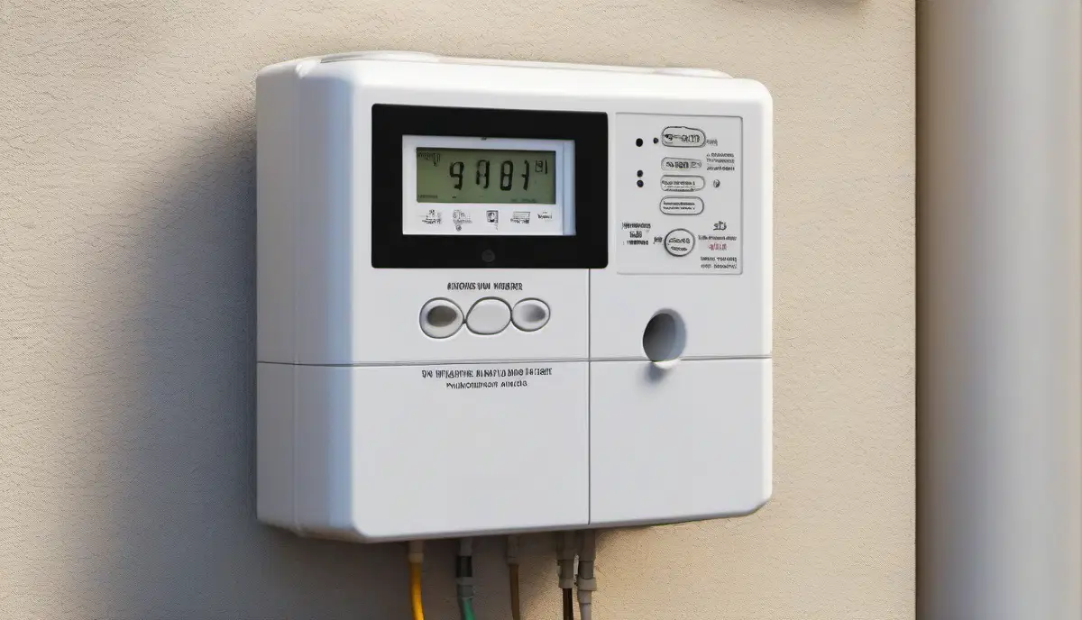 Prepaid electricity meter unit with digital display showing credit balance – STS compliant meter