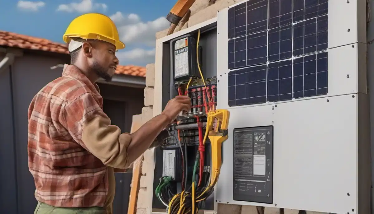 Solar panel installation electrical integration – hybrid inverter and battery system connection to DB board