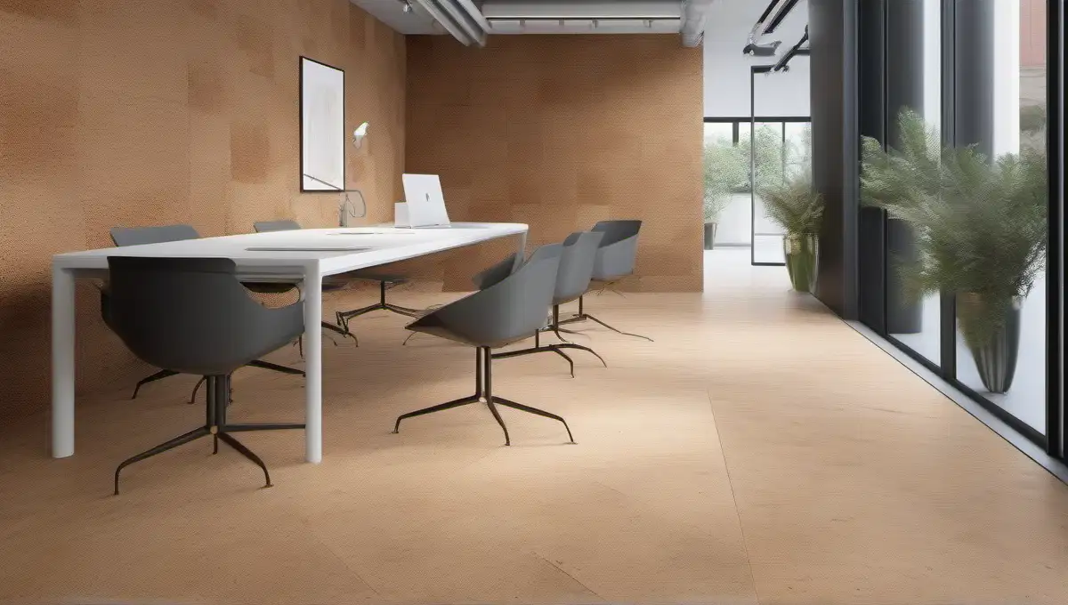 Cork flooring natural renewable – close up of cork tile texture showing natural pattern and warm tones