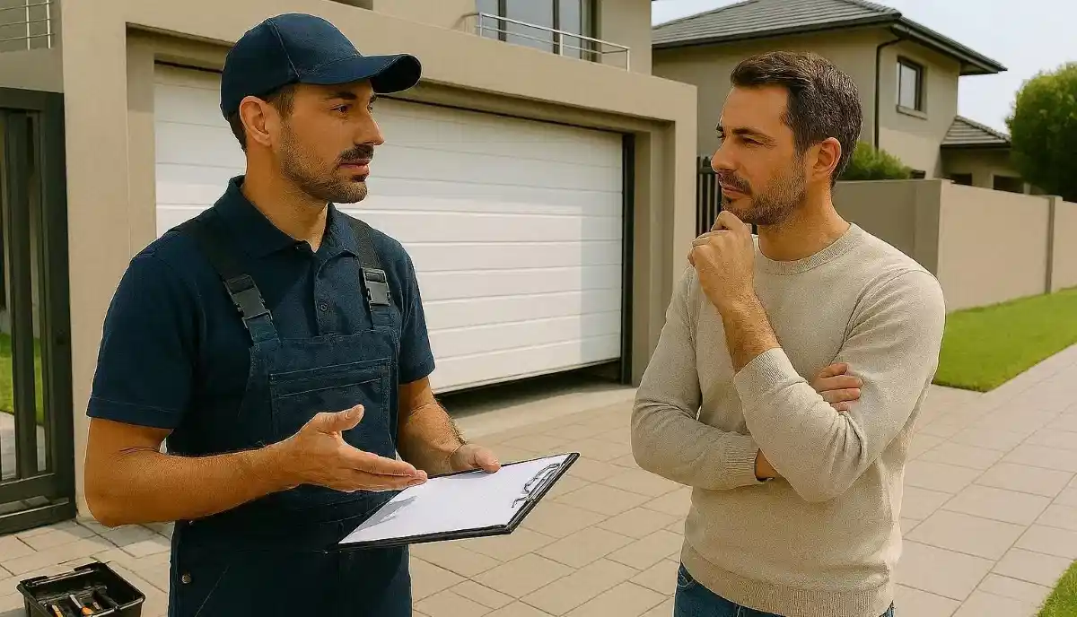 Choose reliable garage door gate installer South Africa – professional technician inspecting installation