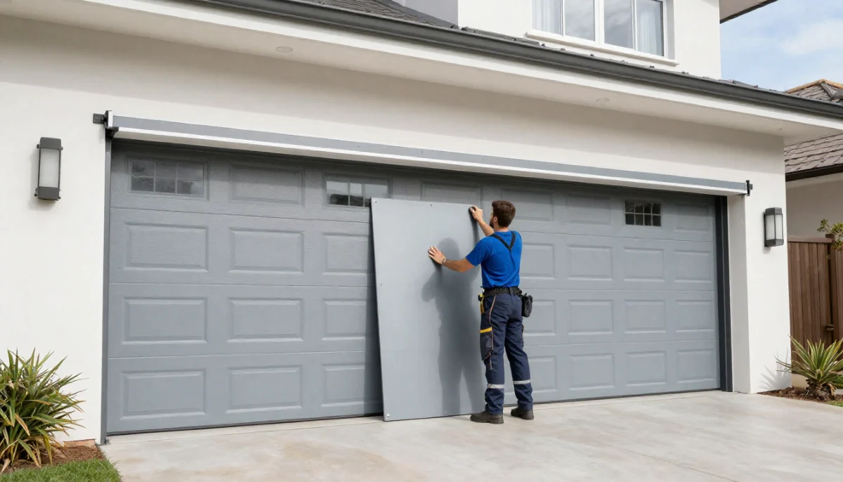 Garage door installation cost South Africa – new sectional door being installed by professional technicians