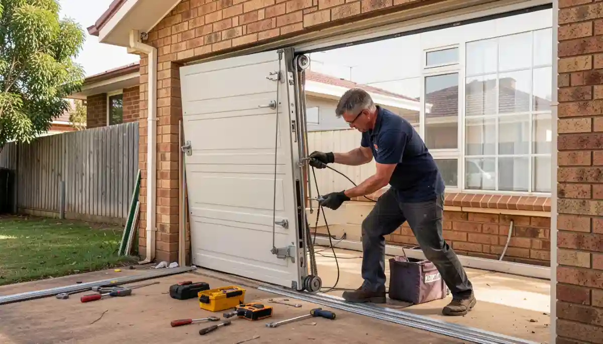 Garage door repairs common problems fixes South Africa – technician repairing garage door spring mechanism