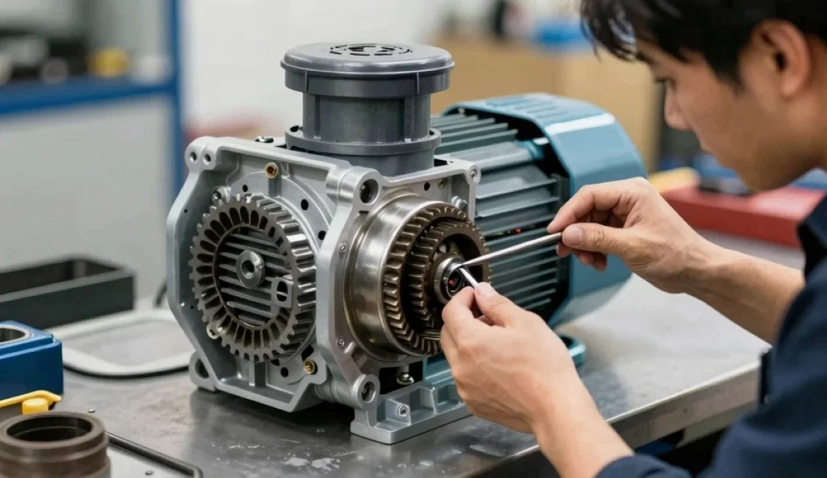 Gate motor gearbox repair service – technician repairing automatic gate motor gearbox